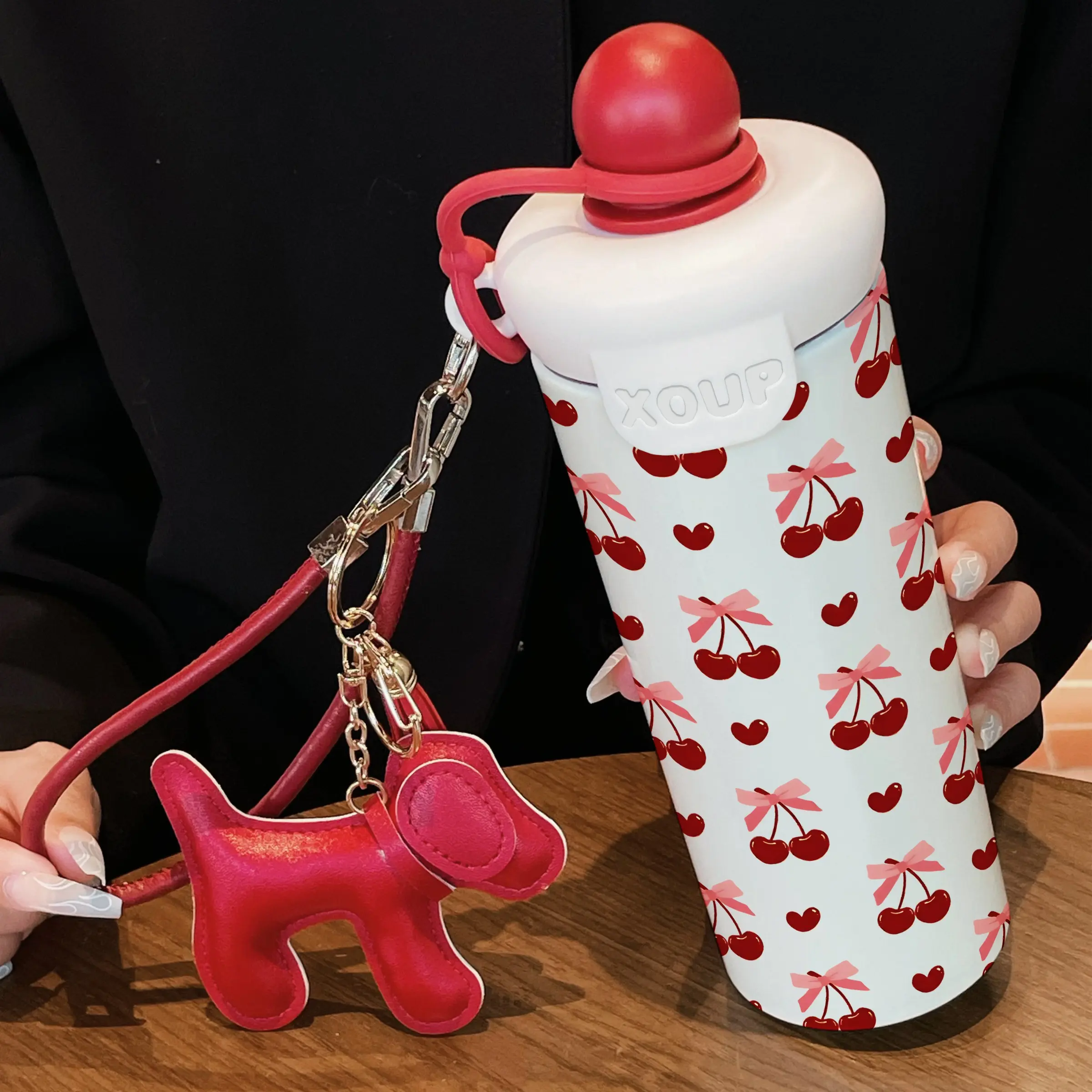 600ML Insulated Water Cup with Lanyard, Butterfly Cherry Pattern Coffee Mug, Stainless Steel 316, Suitable for Outdoor Sports, Travel, Home Use, Vacuum Insulated Tumbler, Thermal Flask, Insulated Drinkware