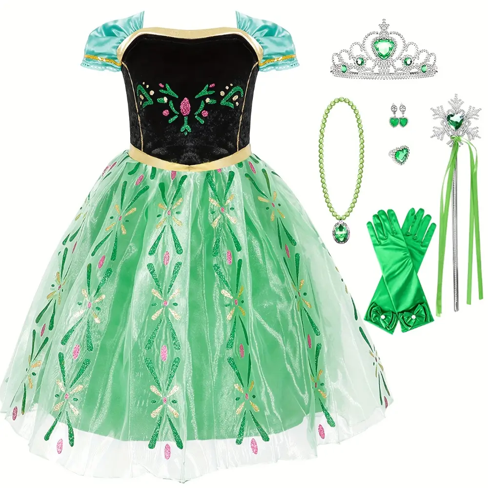 LOEL Princess Anna Costume Green Dress Up Set with Crown Wand Gloves  Accessories for Little Girls Ages 3-10 Christmas & Birthday Gifts - TikTok  Shop