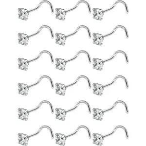 18G 20G 22G Nose Rings Studs with Cubic Zirconia 316L Surgical Steel Straight Screw L Shaped Nose Studs Piercing Jewelry for Women Men Girl CZ 1.5mm 2mm 2.5mm 3mm 20Pcs