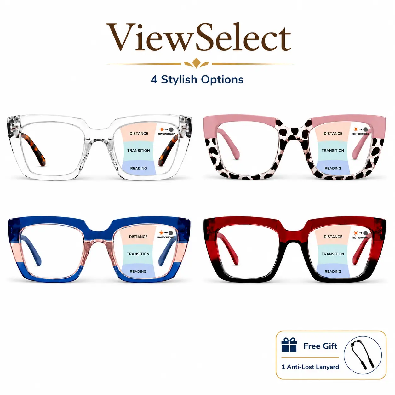 Photochromic Progressive Multifocal Reading Glasses for Women, No-Line Far Near Readers, Light-Adaptive Oversized Square Frames, HD Clear Vision outdoorfun