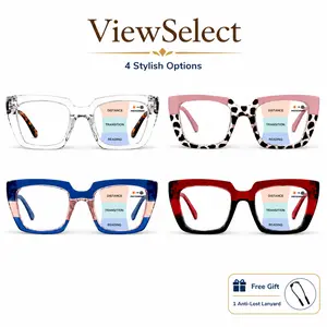 Photochromic Progressive Multifocal Reading Glasses for Women, No-Line Far Near Readers, Light-Adaptive Oversized Square Frames, HD Clear Vision outdoorfun