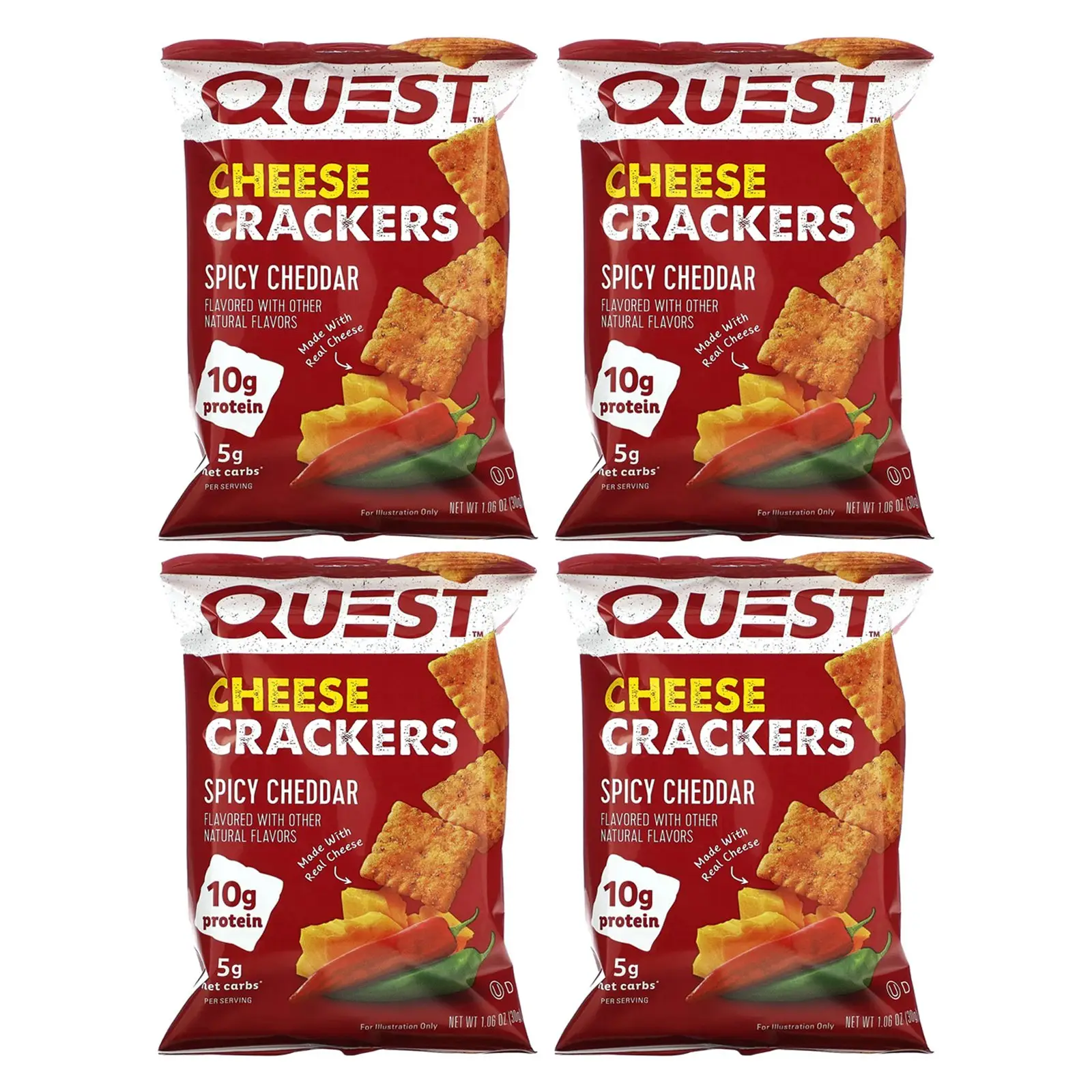 Quest Nutrition Cheese Crackers, Spicy Cheddar, 4 Bags 1.06 oz (30 g) Each
