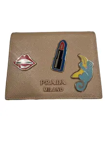 Pre-owned PRADA Leather Small Leather Goods Smalto Metal Pins Compact Wallet