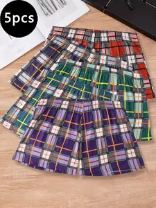 Classic British Casual style checkered boxer shorts, pack of 5 men's home sleep pants, loose, breathable and non-binding