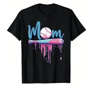 Baseball Mom Pink Blue Drip Graphic T-Shirt, Funny Game Day Baseball Tee, Sport Mom Outfit Shirt, Unisex Cotton Crew Neck Short Sleeve Top, Casual Streetwear Summer Tee, Soft Breathable Athletic Style Shirt