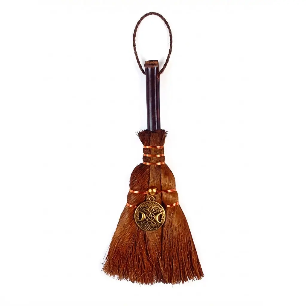 9 1/2" Celtic Triple Goddess Decorative Broom — Altar Besom with Goddess Symbol