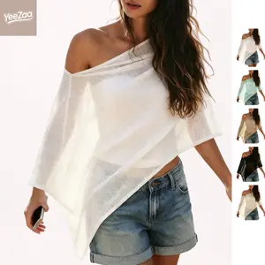 YeeZaa  Sheer Poncho Top Women Off Shoulder Boho Mesh Shawl Breathable Fine Knit Shrug Casual Seaside Cover Up Summer Vacation 2026