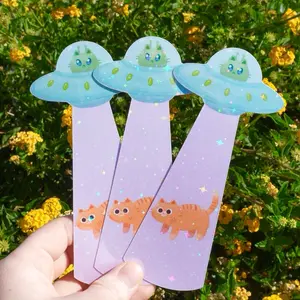 Ufo Cat Bookmark Holographic, Alien cat, sparkly, space, galaxy, reading accessories, gift ideas, cat lover, cute animals