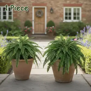 ☘️ Aesthetic Artificial Boston Fern, Large Faux Greenery for Front Porch (1Pc)