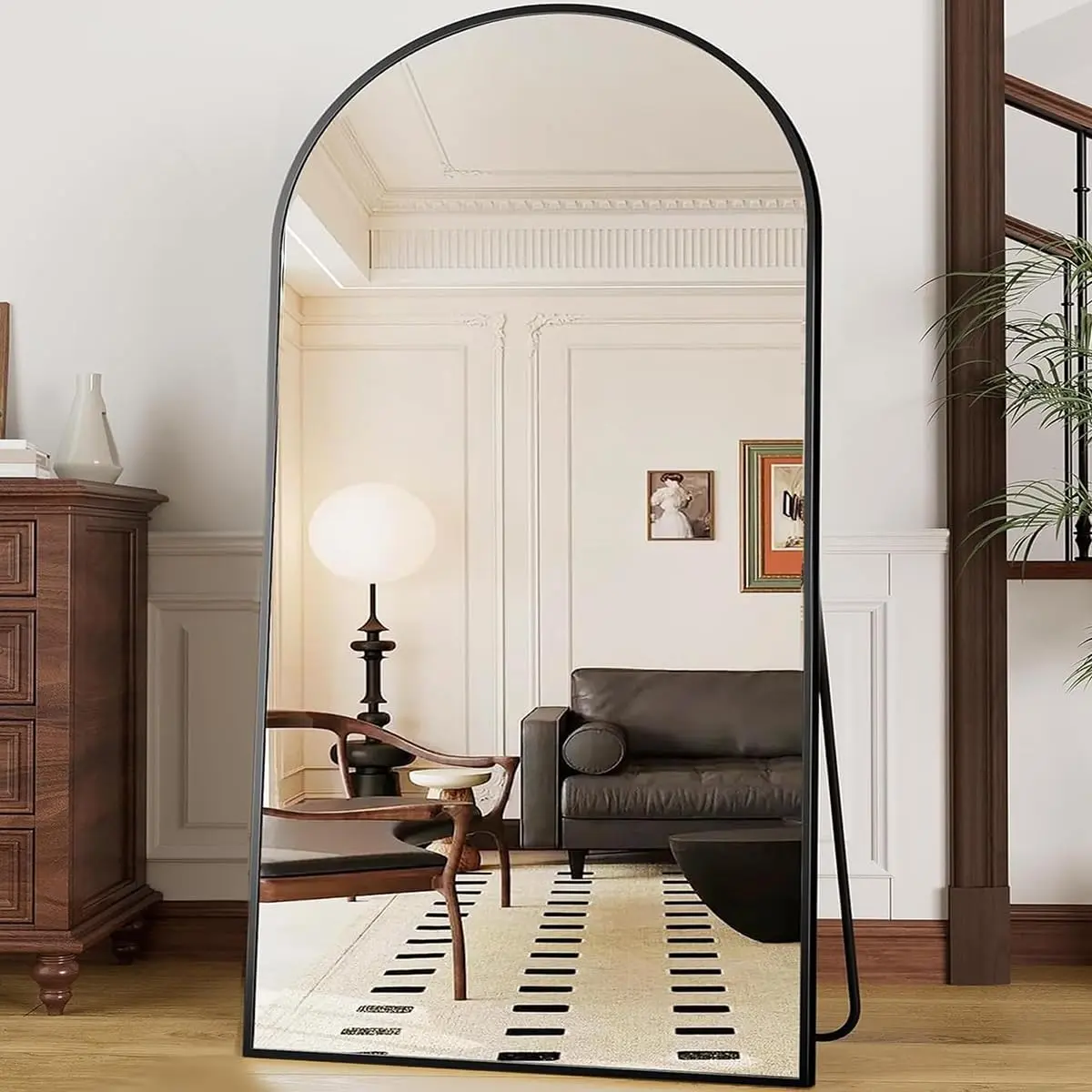 72in x 26in Modern Arched Full-Length Mirror, Aluminium Alloy Frame, Shatter-Proof Tempered Glass, Black Floor Freestanding Indoor Furniture Mirror, Wall Mounted-Hanging-Leaning with Installation Options, Mirror Full Length, Space Element