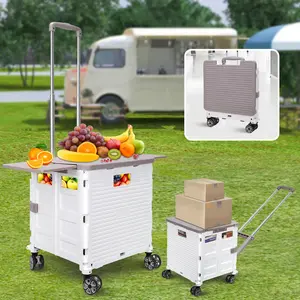 SELORSS Folding Multifunctional cart with Magnetic Sliding lid Design, Equipped with 360° noiseless Swivel Wheels,(White Coffee)