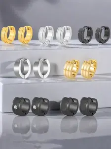 Stainless Steel Hoop Earrings, Fashionable Earrings for Men & Women, Trendy All-match & Exquisite Jewelry for Birthday Gift