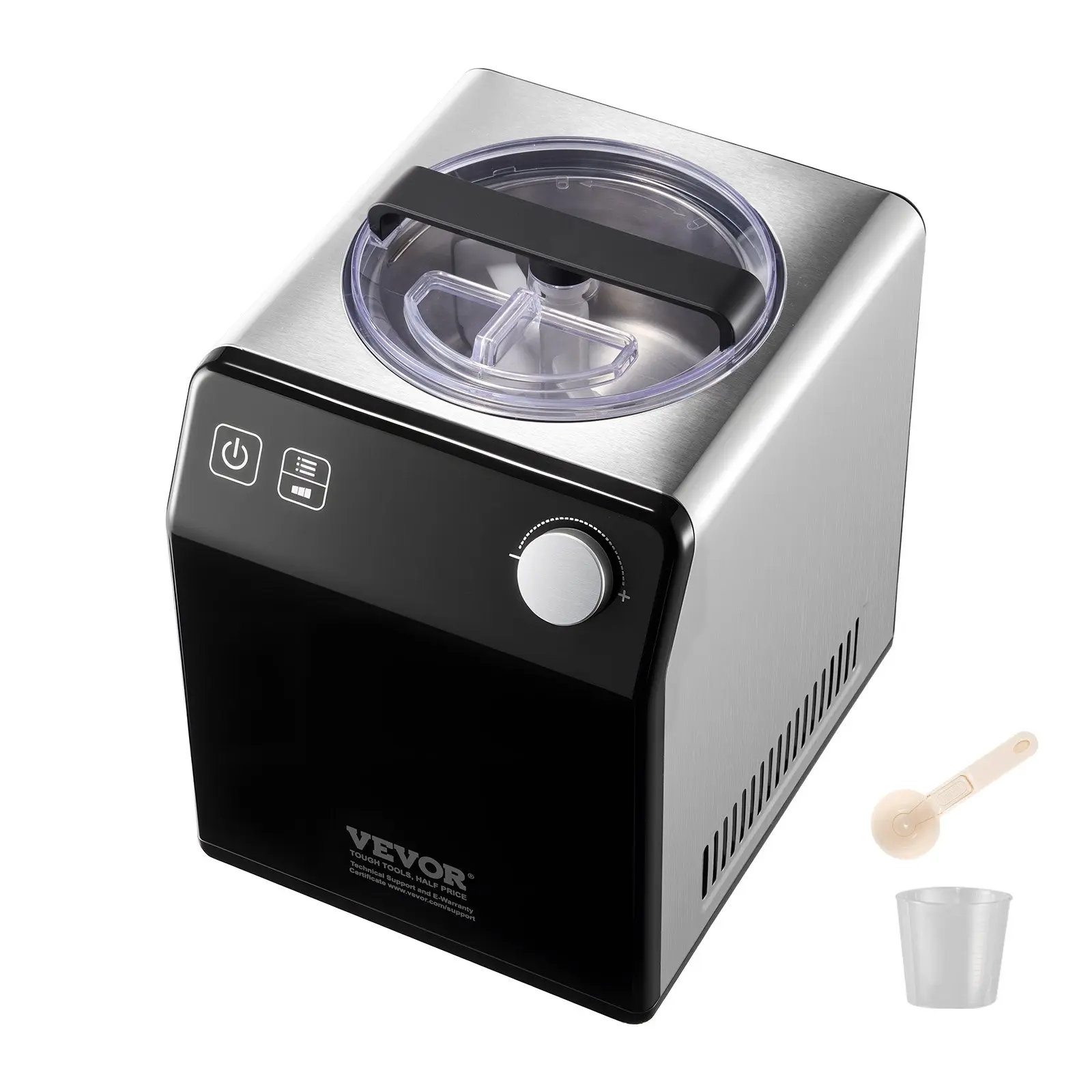 VEVOR Ice2086by-UL Upright Automatic 4 Modes Gelato Maker, 2 Qt Built-in Compressor No Pre-freezing, 180W AC120V Stainless Steel Electric Machine with Mixing Blade, Digital Timer, Adjustable Texture for Family Gatherings
