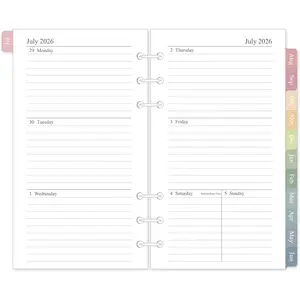 2026-2027 Weekly & Monthly Planner Refill, 3.8"x6.8", A6 Small Size Planner Inserts with Colorful Monthly Tabs, Size 3, July 2026 - June 2027, 6-Hole Punched