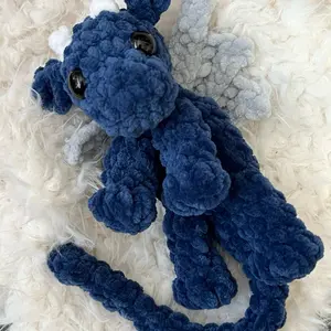 Onyx Storm Inspired Crocheted Dark Blue Dragon Plushie - Soft Plush with Unique Design and Dark Eyes