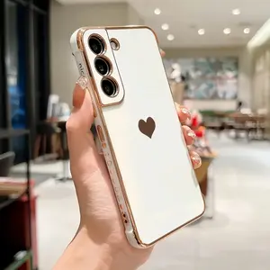 Luxury Plating Phone Case with Heart Pattern, Shockproof Phone Protective Cover, Phone Accessory Compatible with Samsung Galaxy A15 A35 A55 A14 A34 A54 A13 A53 5G S25 Ultra S25 Plus S24 Ultra S24FE, Casing