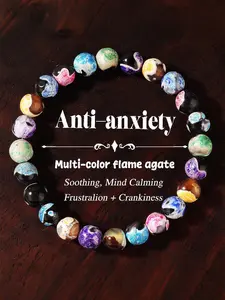 Boho Style Natural Crystal Beaded Bracelet, Anti-anxiety Multi-color Flame Agate Stone Beaded Bracelet, Fashion Accessories for Women & Men, Bead Bracelets