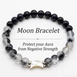 Natural Star Purple Sand black and white stones Moon Crystal Bracelet Healing Energy Beaded Bracelet Moon Phase Lucky Talisman Gift For Men Women