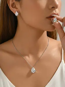 Elegant Waterdrop Cubic Zirconia Necklace Earrings Set, Stainless Steel, Perfect for Daily Wear, Parties, Birthdays, Mother's Day Gifts
