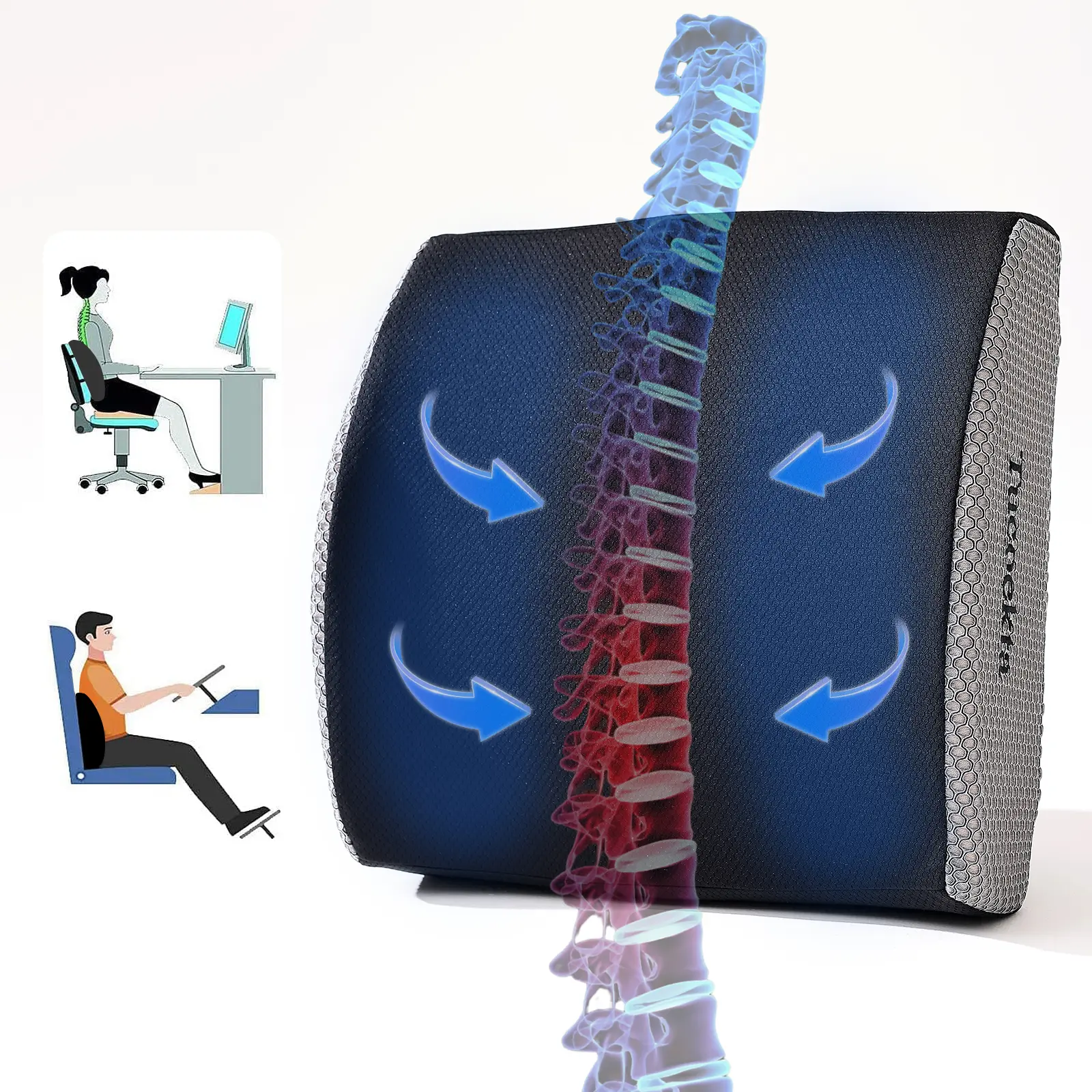 Memory Foam Lumbar Support Pillow for Office & Gaming Chairs, Office Furniture Cushion with Breathable Ventilated Mesh, Adjustable Straps, Fully Assembled, No Fire Safety Label, Ergonomic Back Support Gift
