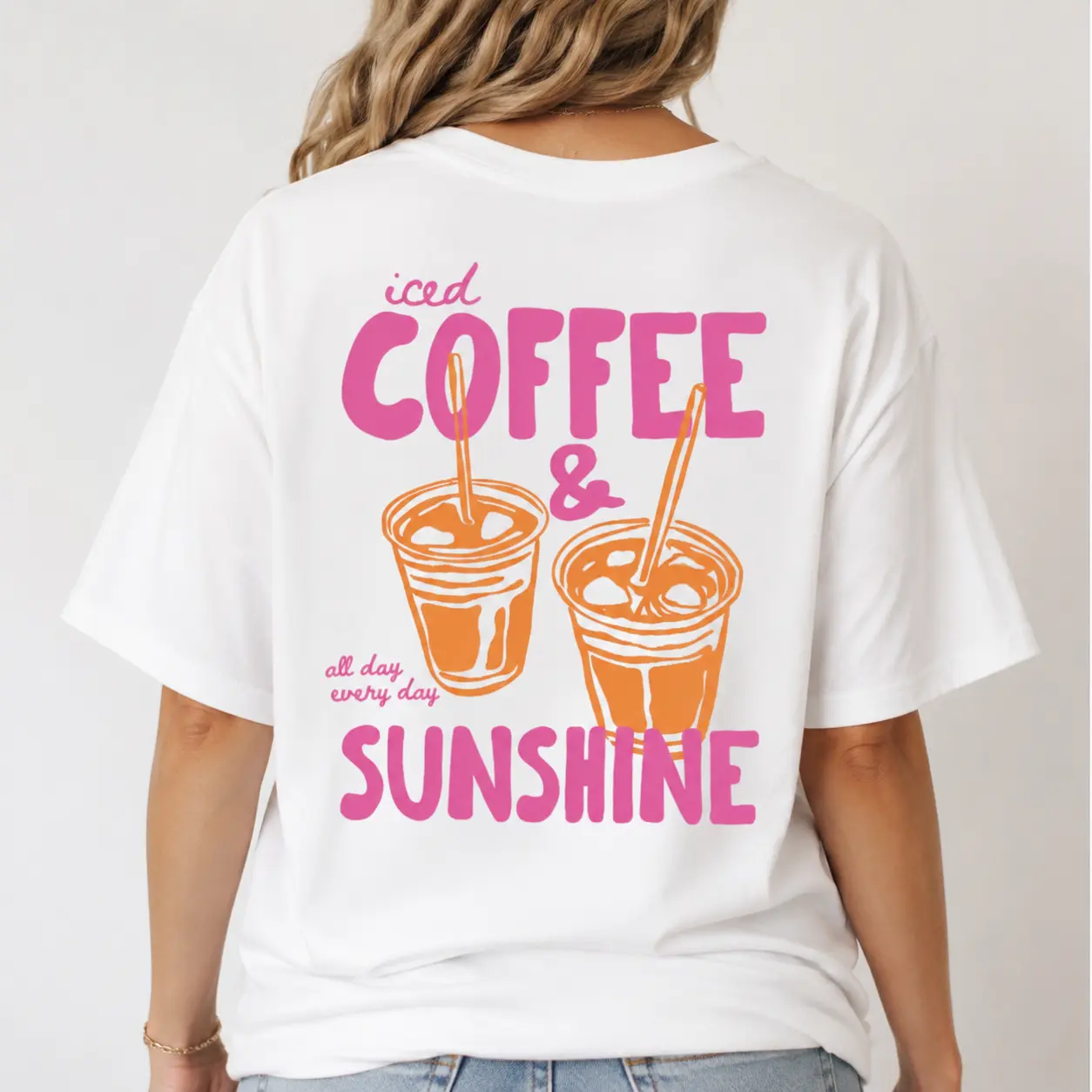 Women's Oversized White Back Print Graphic Tops - Coffee Lover Sports Top, Smooth Lightweight Seamless Casual Summer Daily Loungewear Tee
