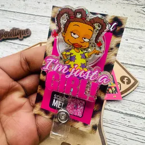 Funny Just A Girl Retractable Badge Clip Cute Sparkly ID Name Tag Holder Perfect Gift For Registered Nurses, Doctors, And Hospital Staff