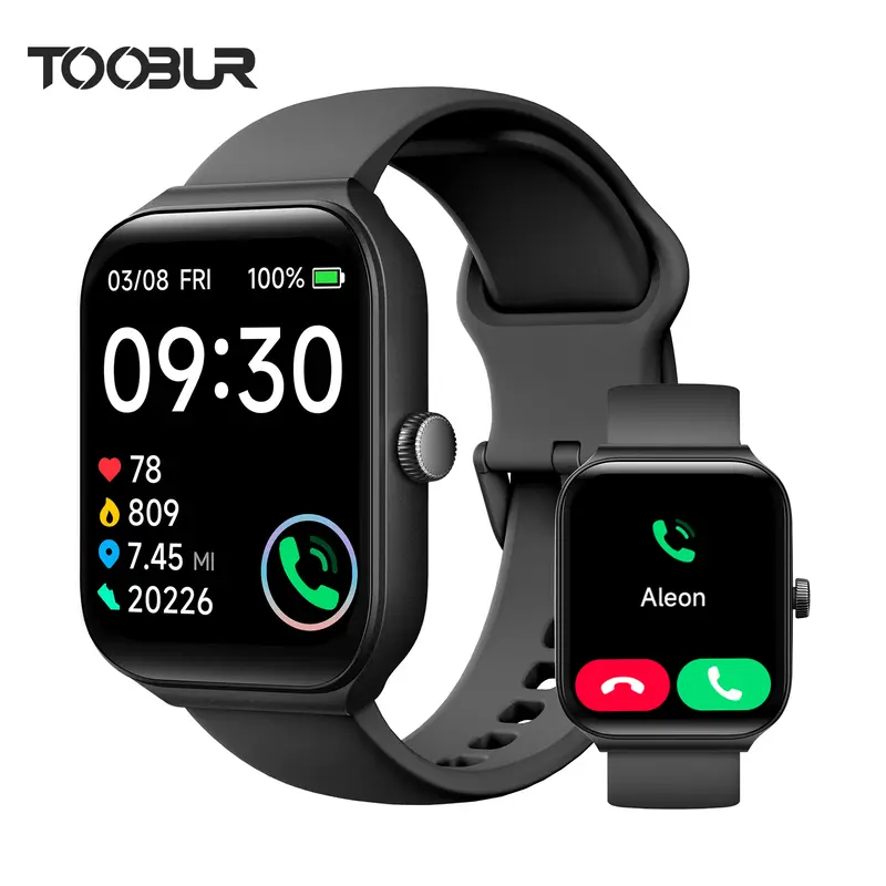 TOOBUR Silicone Smartwatch - 1.95 inches, 3.8V, 300mAh, IP68 Rated Cool Gadgets, BT Call, Smart Voice Assistant, Sleep/Heart Rate Tracking, Step/Calorie Counter, 100 Sports Fitness Tracker, Bluetooth Sync, for iOS&Android Adults
