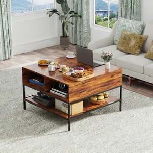 SAVEYOUR Lift Top Coffee Table with Hidden Storage Compartment, 31.5" Flip-Top Living Room Table, Dark Walnut Wood Surface with Sturdy Black Metal Frame, Modern Space-Saving Furniture, Easy Assembly