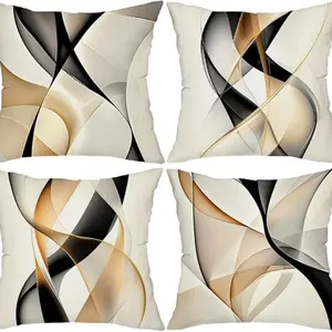 Geometric Pattern Pillowcase Set, 4pcs Soft Polyester, Home Decor, Modern Sofa Decoration, Includes No Insert, Ideal for Contemporary Interiors