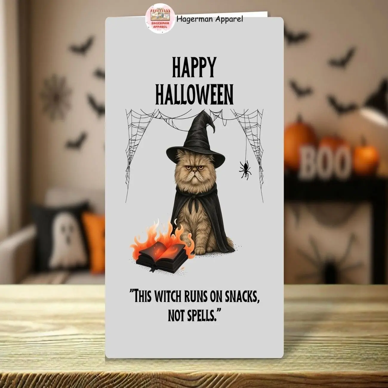 Funny Witch Cat Halloween Card, Cute Grumpy Cat Witch, Grumpy Witch Cat Halloween Greeting Card