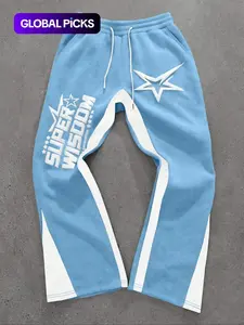 Men's Colorblock Letter & Star Print Sweatpants, Casual Comfy Straight-leg Pants for Daily Wear, Men's Trousers for All Seasons, Athleisure Style Bottoms, Soft Comfy Sweatpants