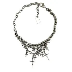 Unisex Blackmetal Chain Link Necklace - Short Metal-Coated Design, Dark Cross with Irregular Splicing, Modern Bold Statement Piece for Party Wear & Edgy Styles, Blackmetal Necklaces