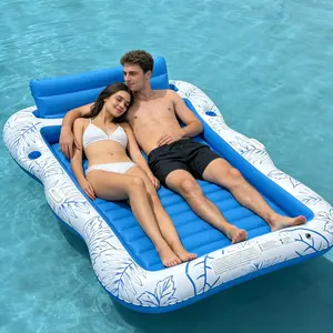 Large Inflatable Adult Swimming Pool Lounger Float Boat, Large Beach Sunbathing Floating Raft, Water Rest Room Floating Bathtub with Drink Holder