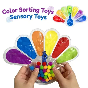 Montessori Color Sorting Sensory Toys for Kids, Fine Motor Skills Learning & Color Matching Game, Calming Fidget Travel Portable Peacock Shape Toys for Preschool Learning Activities, Quiet Educational Gifts for Thanksgiving, Christmas and All Occasions