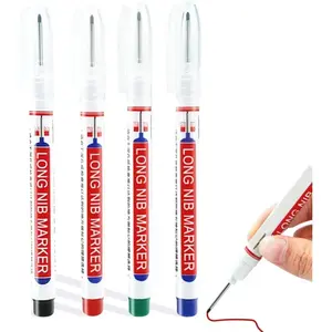 A set of 4PCS 20mm Tip Deep Hole Pen,Deep Drill Hole Long Nib Marker,Quick-Dry Waterproof Marker Pen,Woodworking Marker Pen,Marking Pen for Wood,Wall,Plastic,Cardboard Construction Site Pen.
