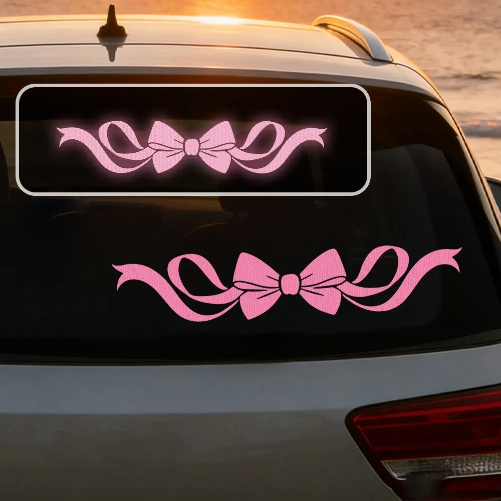 Cute Bow Tie and Ribbon High Strength Reflective Car Sticker, for Car Night Driving Safety Warning Decal, Self-Adhesive Bow Tie Pattern Gift for Women Girlfriend, Car Decorative Sticker, Car Decals