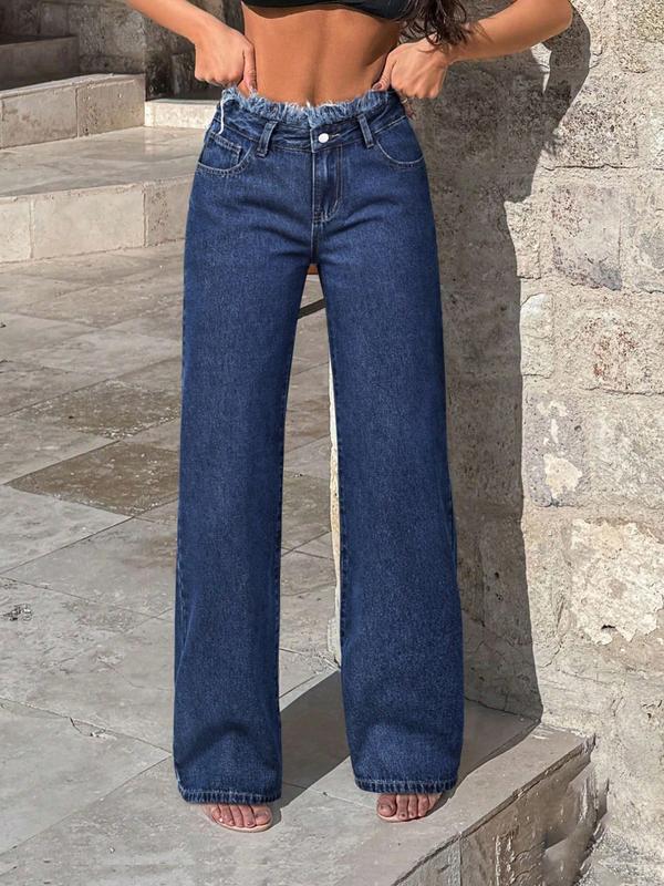 Women's High Waist Raw Hem Baggy Jeans, 2026 T-Chic All-Season Versatile Outdoor Casual Pants, Comfortable Outdoor Wear, Stylish Ladies' Bottoms