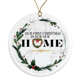 Our First Christmas In Our New Home Ornament - New Home Christmas Gift - Housewarming Keepsake - Holiday Tree Decoration Ceramic Ornament -  - 3 Inch Christmas Tree Round Ornament - Xmas Holiday Decor - String Included - ORNW0286