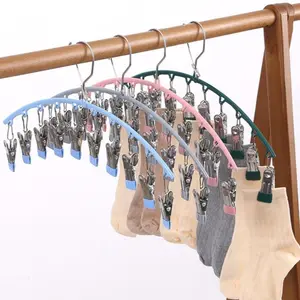 Stainless Steel Hanger with Clips, 2 Counts Space Saving Clothes Hanger, Legging Organizer for Closet, Home Organizer for Bedroom Wardrobe