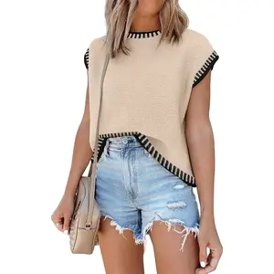 Cap Sleeve Knit Sweater Tops Sleeveless Vest 2026 Spring Clothes Oversized Summer Tank Trendy Short Sleeve T Shirts