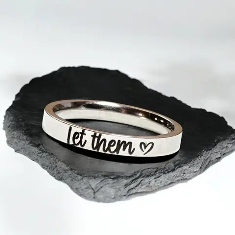 modmints Engraved "Let Them" Elegant Artificial Gemstone Band for Women - Non-Tarnish Stainless Steel Jewelry, Tarnish Resistant Anniversary Ring, Everyday Inspirational Self-Care Accessory