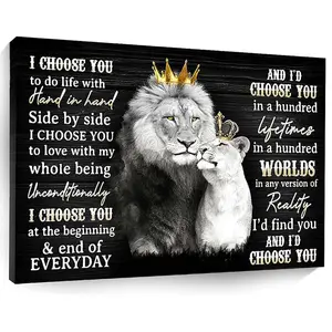 The Lion King And Queen Wall Art - African Wild Animals Canvas Print with Crown, Black and White Giclee Artwork for Bedrooms, Bathrooms, and Offices Decor Poster Decoration Photo Artistic Ornaments