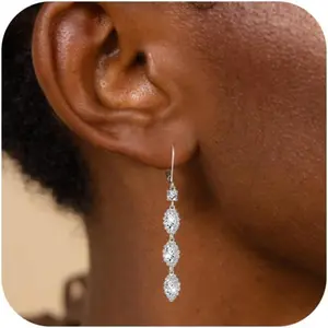 925 Silver Plating Dangle Leverback Earrings with Cubic Zirconia, 14K Gold Plated Teardrop Wedding Earrings, Hypoallergenic Bridal Jewelry