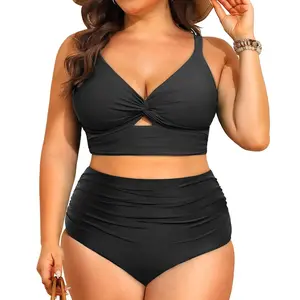 Plus Size Two Piece Swimsuits - Women High Waisted Bikini Tummy Control Bathing Suits Knot Twist Swimwear  SwimWeek  summervibes