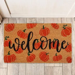 Fall  Doormat Welcome Pumpkins Door Mat Non-Slip Farmhouse Floor Mats Autumn Decorative Entrance Door Rugs for Halloween Thanksgiving Indoor Outdo
