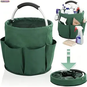 Foldable Picnic Basket with Handle, Collapsible Garden Tool Tote, Portable Utility Storage Organizer for Outdoor Travel, Grocery Carrying, Camping, Washing Supplies and Home Use