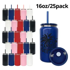 25pcs 16oz Black Plated Engraving Tumblers - Double Wall Insulated Stainless Steel Water Bottles, Mixed 5 Colors Lid & Straw, Laser Engrave Compatible, Festive Gift Kitchenware Drinkware