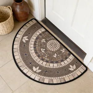 Half Arc Mosaic Retro Entrance Mat, Half Round Carpet, Stone Texture Design, Comfortable Gold Brick Velvet Fabric, Hand Wash Only, Geometric Pattern Rug