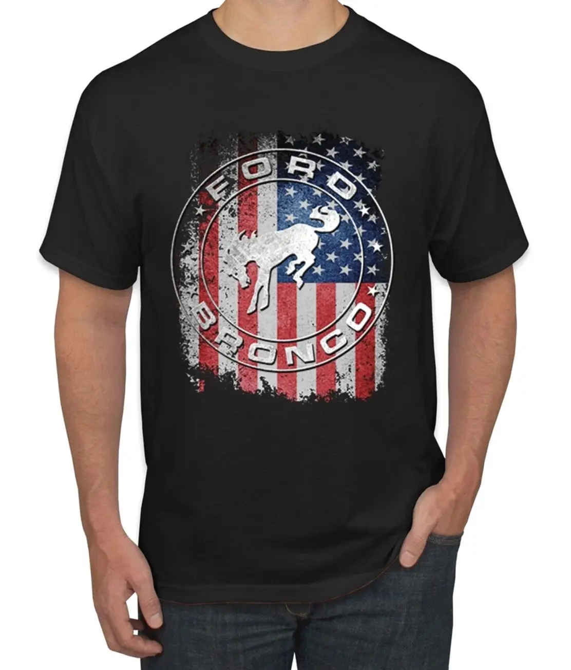 US Flag Ford Bronco Cars and Trucks Men T-Shirt Sweatshirt Hoodie, Classic Muscle Car Enthusiast and Fans Gift