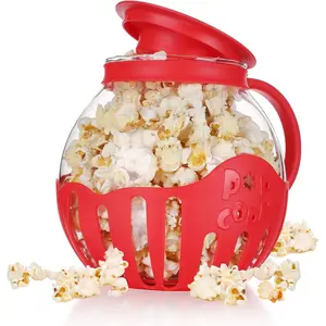 Glass microwave popcorn popper, 2.25 qt original popcorn jar with silicone lid, BPA-free, dishwasher safe — red